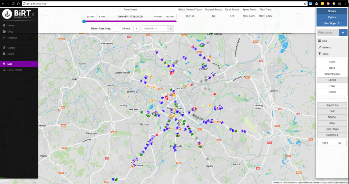 Map of traffic sensors in Birmingham.